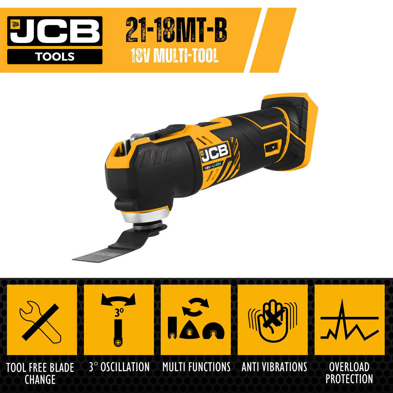 JCB 18V Cordless Multi Tool, 5.0Ah Li-Ion Battery and 2.4A Charger Kit with 66cm Retractable Trolley Handled Kit Bag