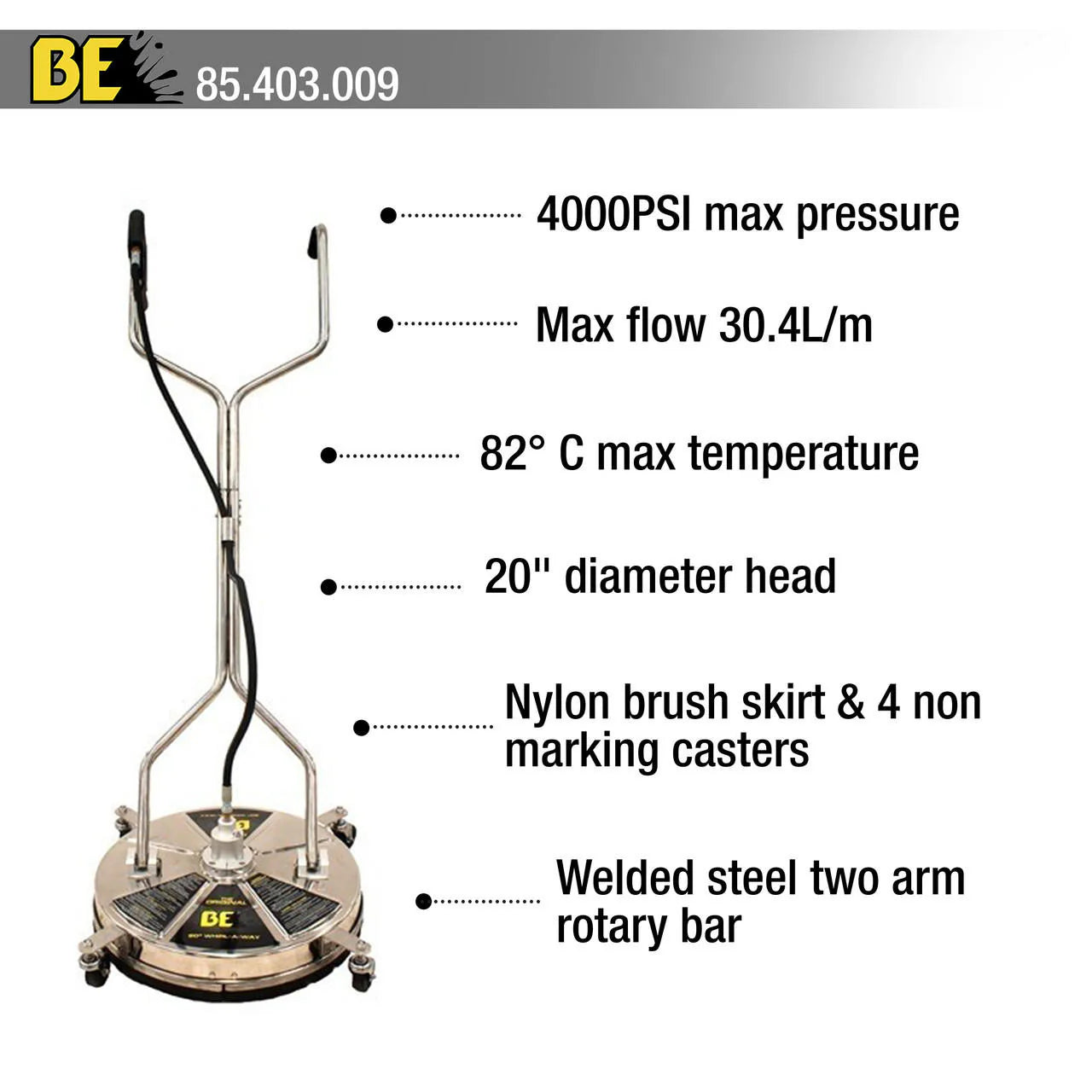 JCB Petrol Pressure Washer 4000psi / 276bar & 20" BE Pressure Stainless Steel Flat Surface Cleaner Bundle | JCB-PW15040P+85.403.009