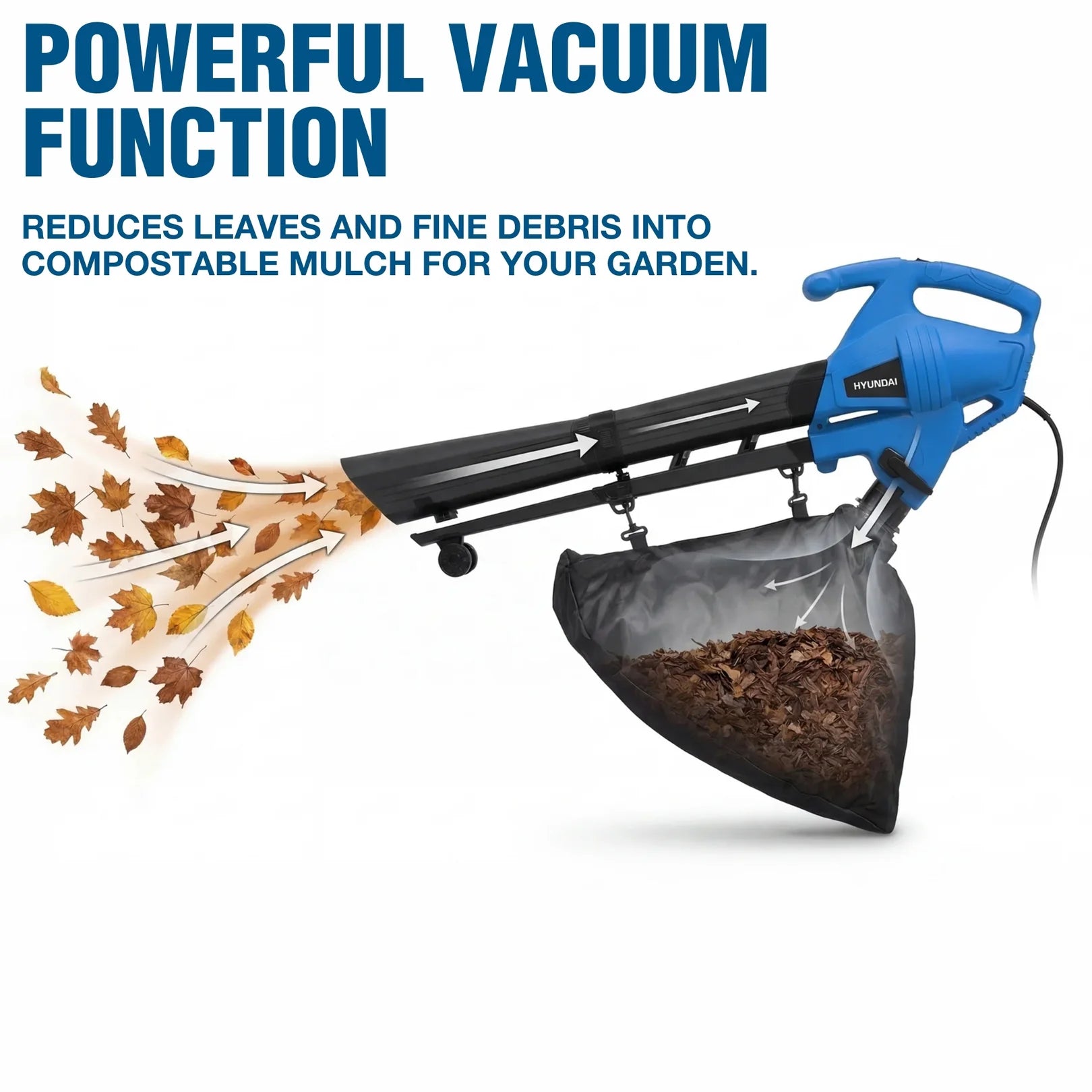 Hyundai 3000W Electric Leaf Blower & Vacuum | 3-in-1 | 34L Collection Bag | HYBV3000E3