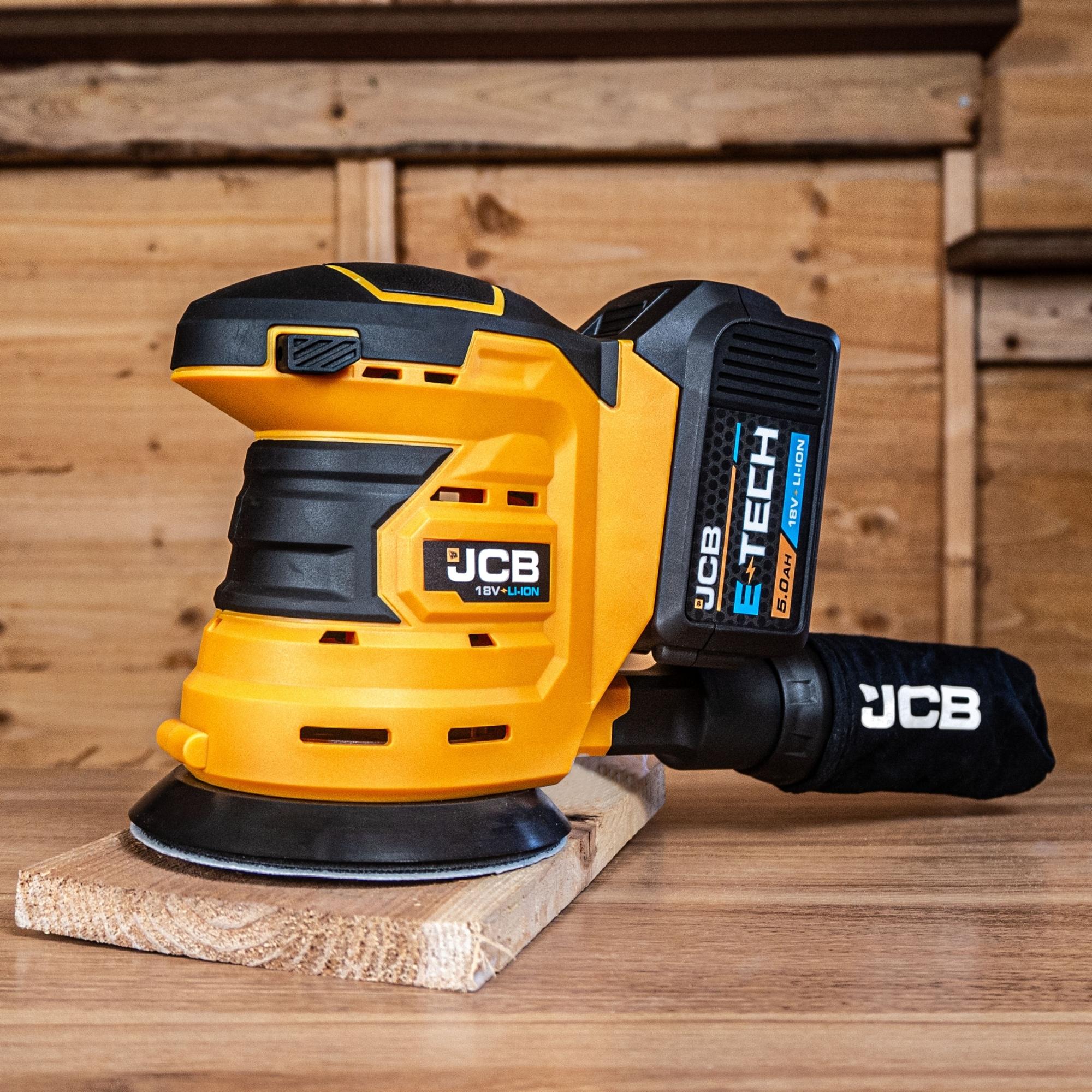 JCB 18V Cordless Orbital Sander 125mm 5'', Li-ion 2.0Ah Battery, Dust Bag, Charger | 21-18OS-2X
