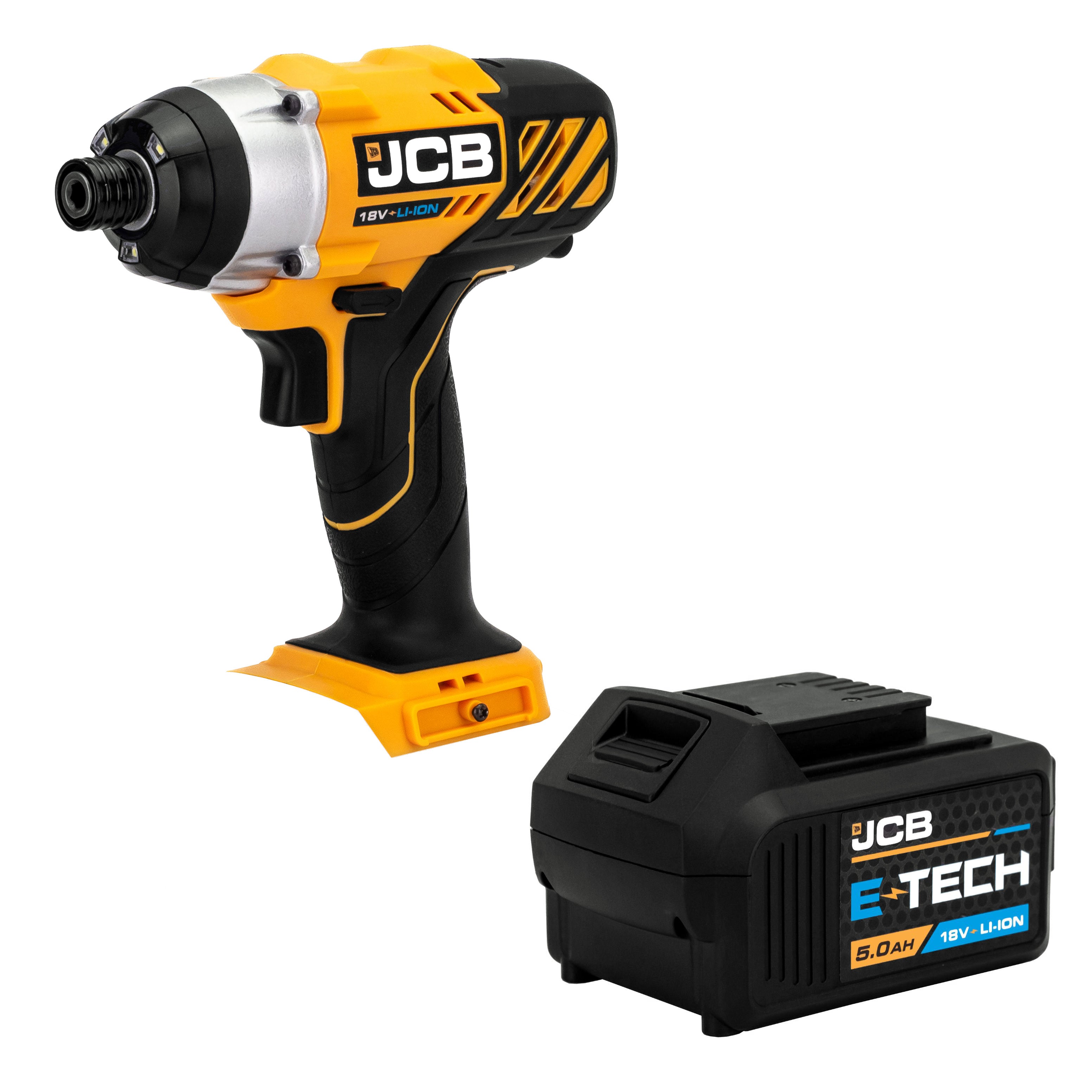 JCB 18V Cordless 150Nm Impact Driver & 5Ah Lithium-ion Battery Kit, 1/4" Hex Quick Release Chuck