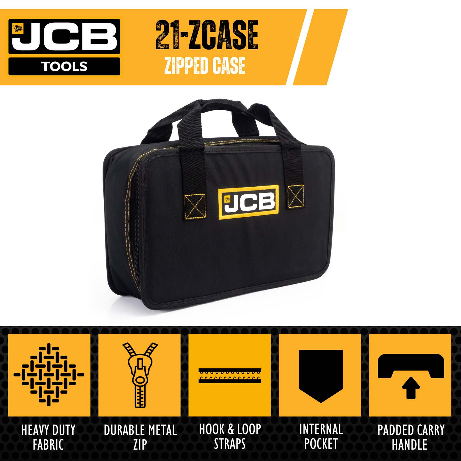 JCB Zipped Power Tool Bag Storage Case, 35 x 11 x 21.5cm | 21-ZCASE