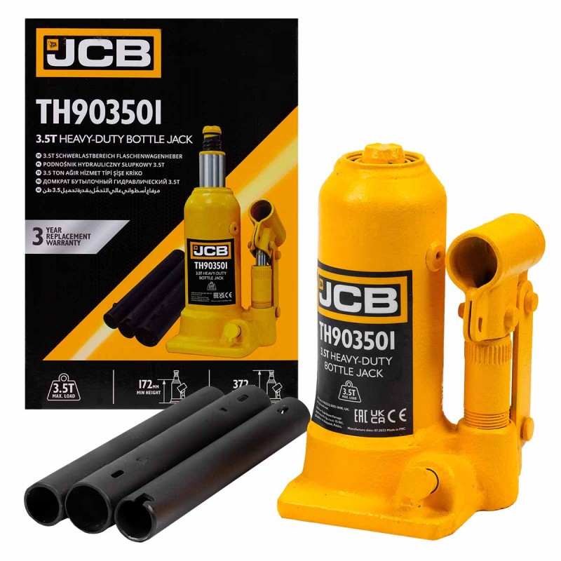 JCB 3.5 Tonne Heavy-Duty Automotive Hydraulic Bottle Jack, 372mm Maximum Lift | JCB-TH903501