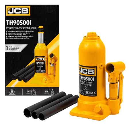 JCB 5 Tonne Heavy-Duty Automotive Hydraulic Bottle Jack, 474mm Maximum Lift | JCB-TH905001