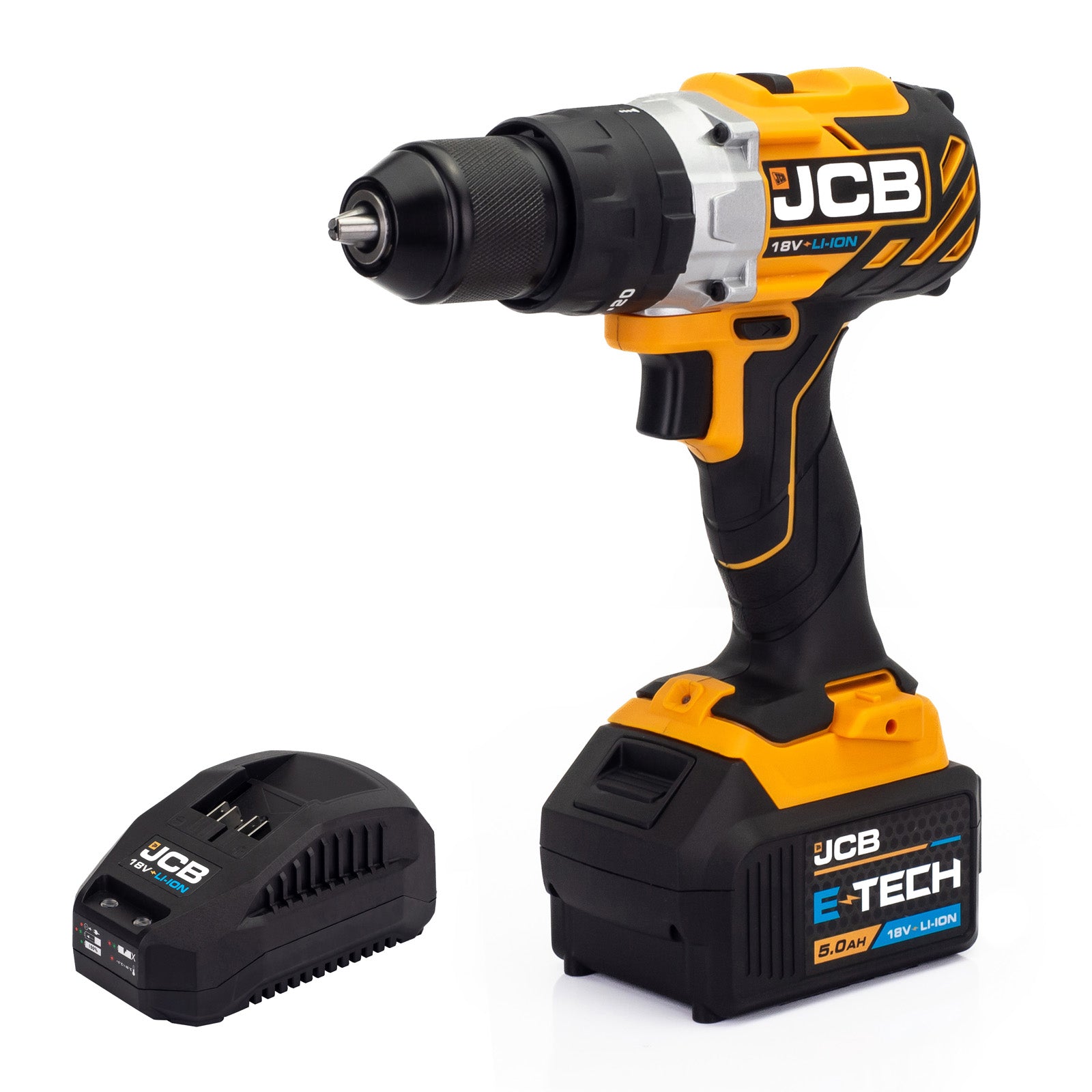 JCB 18V 65Nm Brushless, Variable Speed Combi Drill with 5.0Ah Li-ion Battery & 2.4A Charger | JCB-18BLCD-5X-B