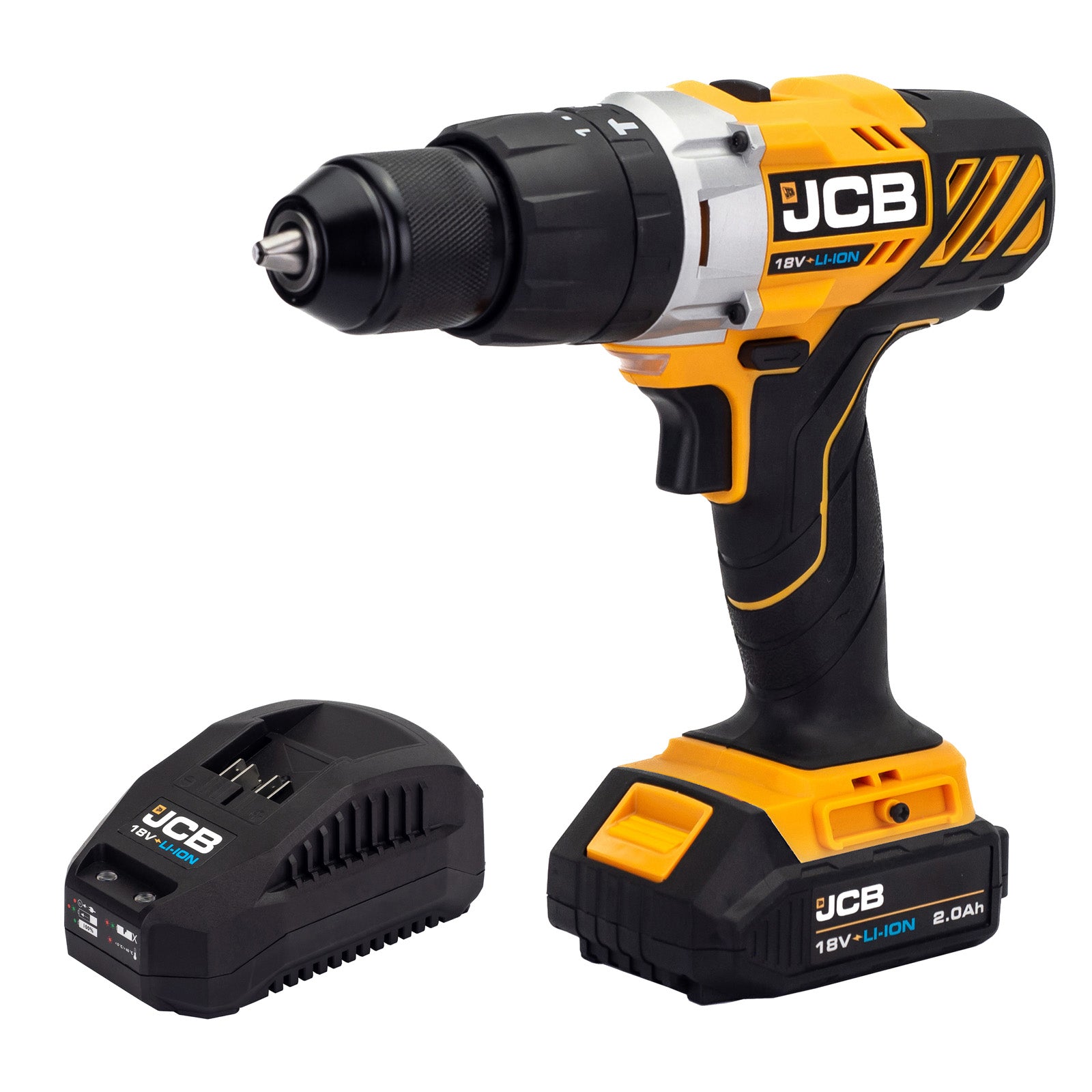 JCB 18V 45Nm, Variable Speed Combi Drill with 2.0Ah Li-ion Battery and 2.4A Charger | JCB-18CD-2XB
