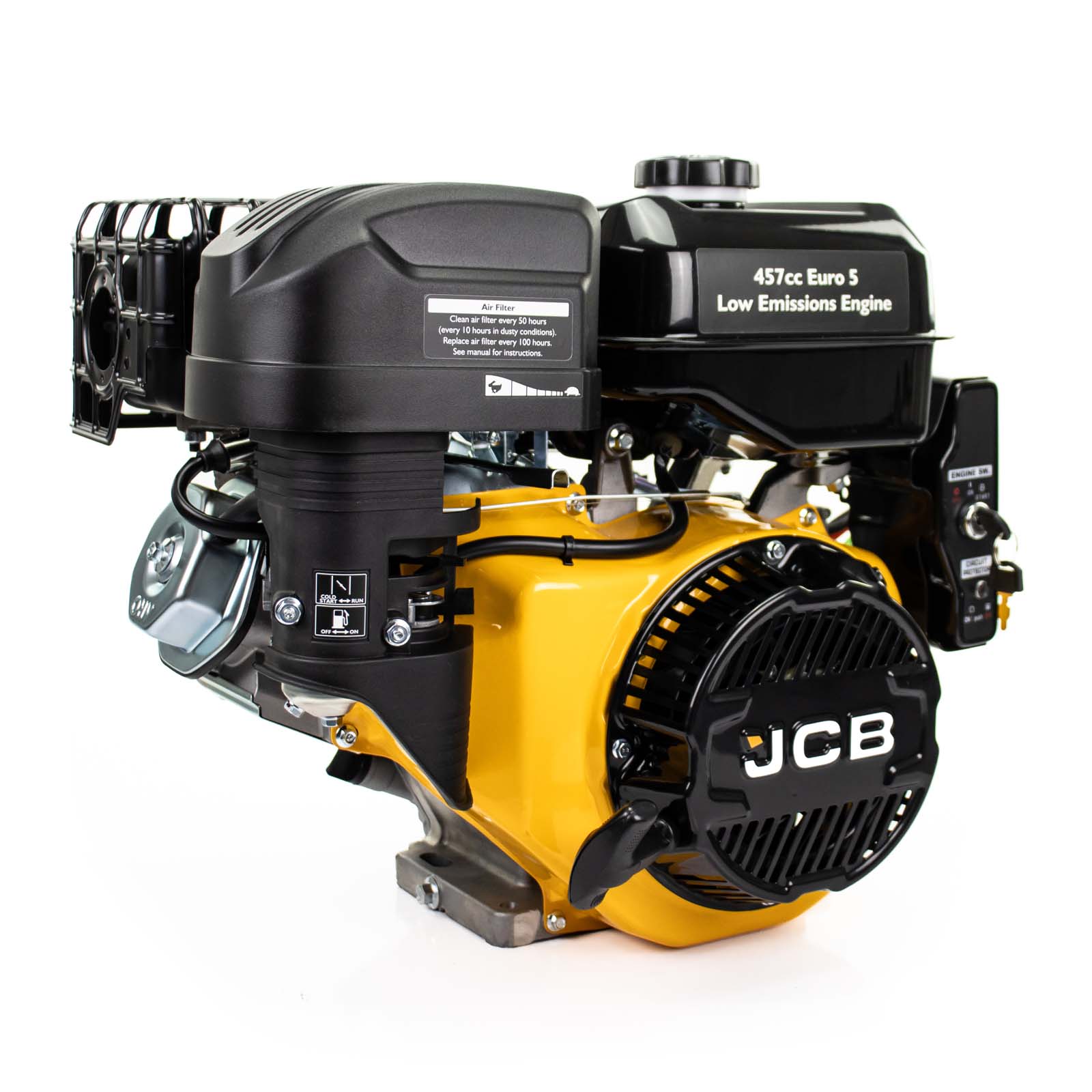 JCB 15hp 25.4mm 1” Petrol Engine, 457cc, 4 Stroke, OHV, Electric Start Horizontal Straight Shaft | JCB-E460PE