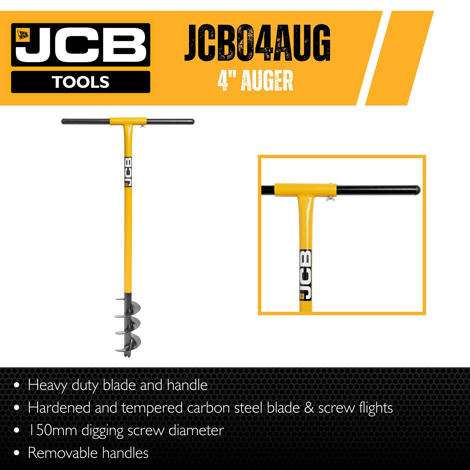 JCB Professional 4" 100mm Fence Post Auger, Heavy-Duty Tubular Steel | JCB04AUG