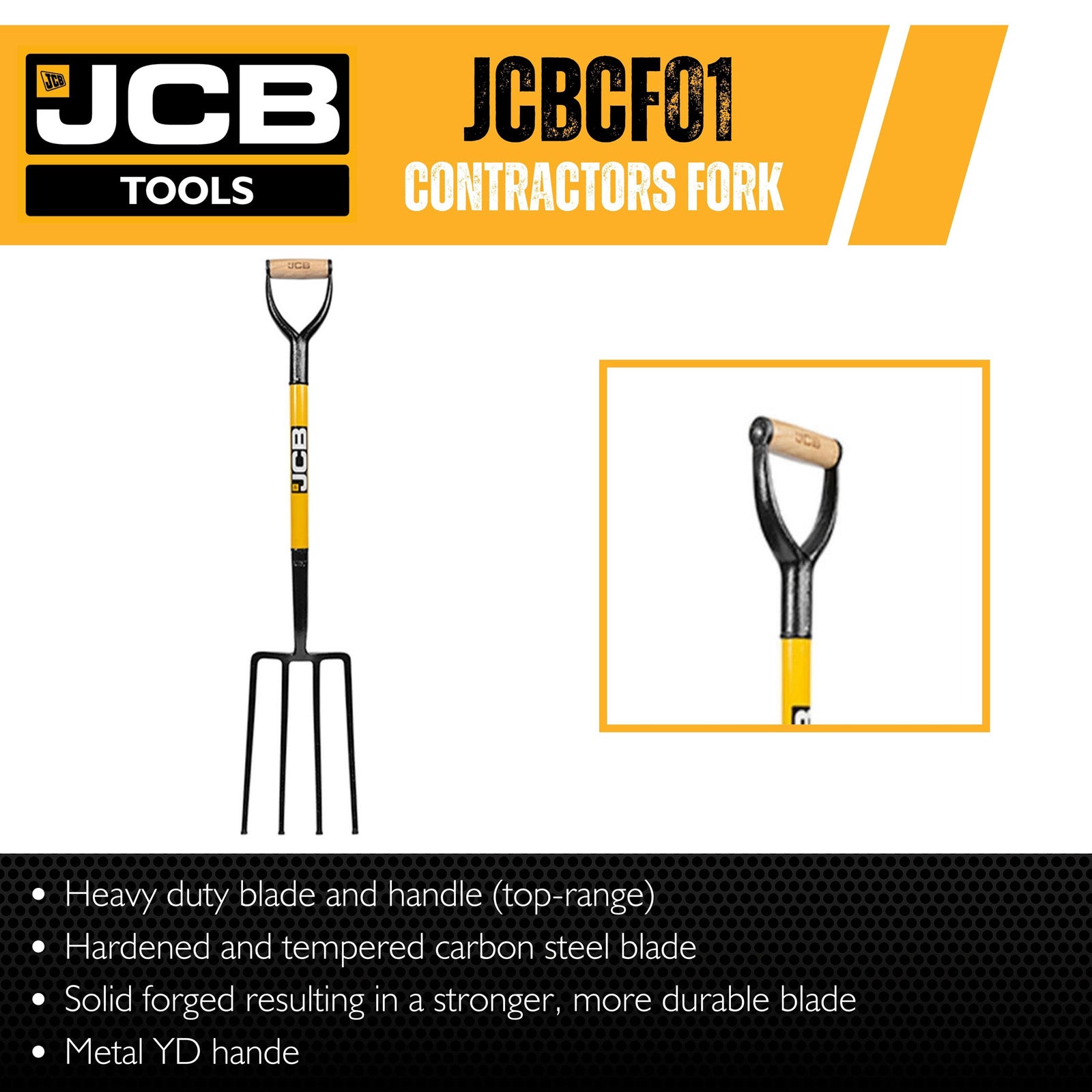 JCB 190 x 280mm Professional Solid Forged Contractor Fork, Heavy-Duty Steel | JCBCF01