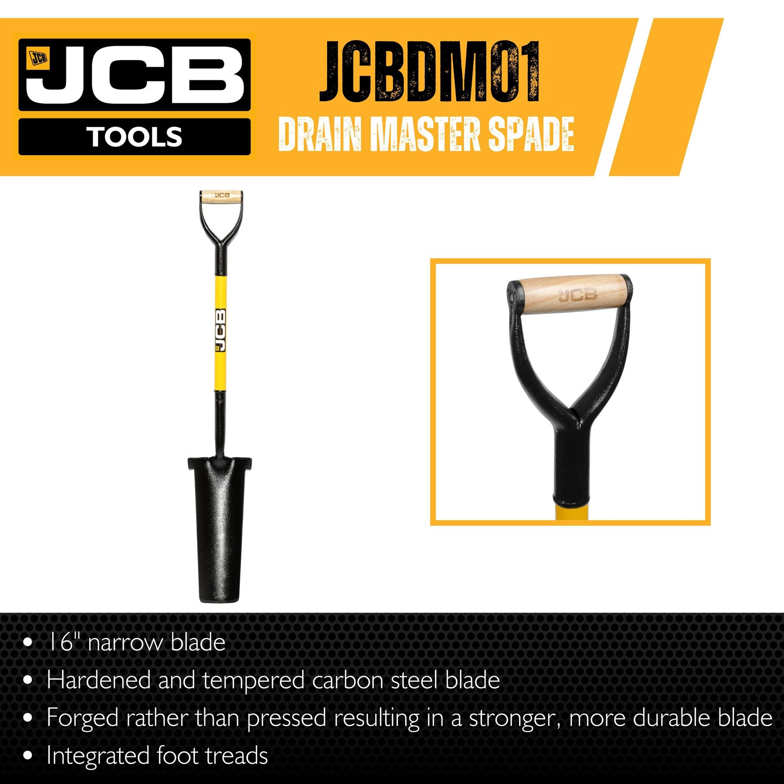 JCB 400 x 180 /110mm Blade Grafting Spade (Newcastle Style) Drain Master, Professional Solid Forged | JCBDM01