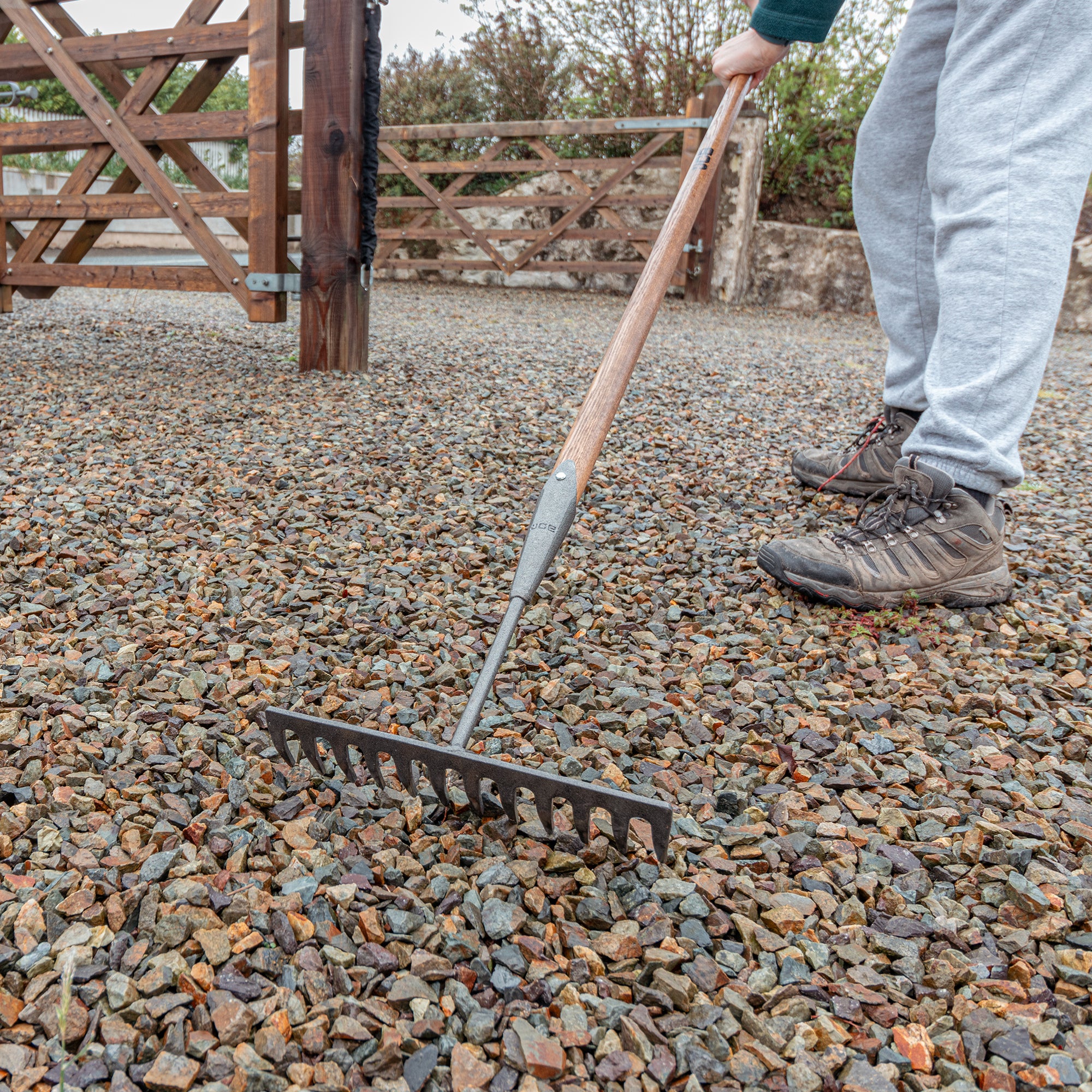 JCB 12 Teeth Heritage Garden Rake, Heavy-duty Carbon Steel and Ash Wood Shaft | JCBHGR01