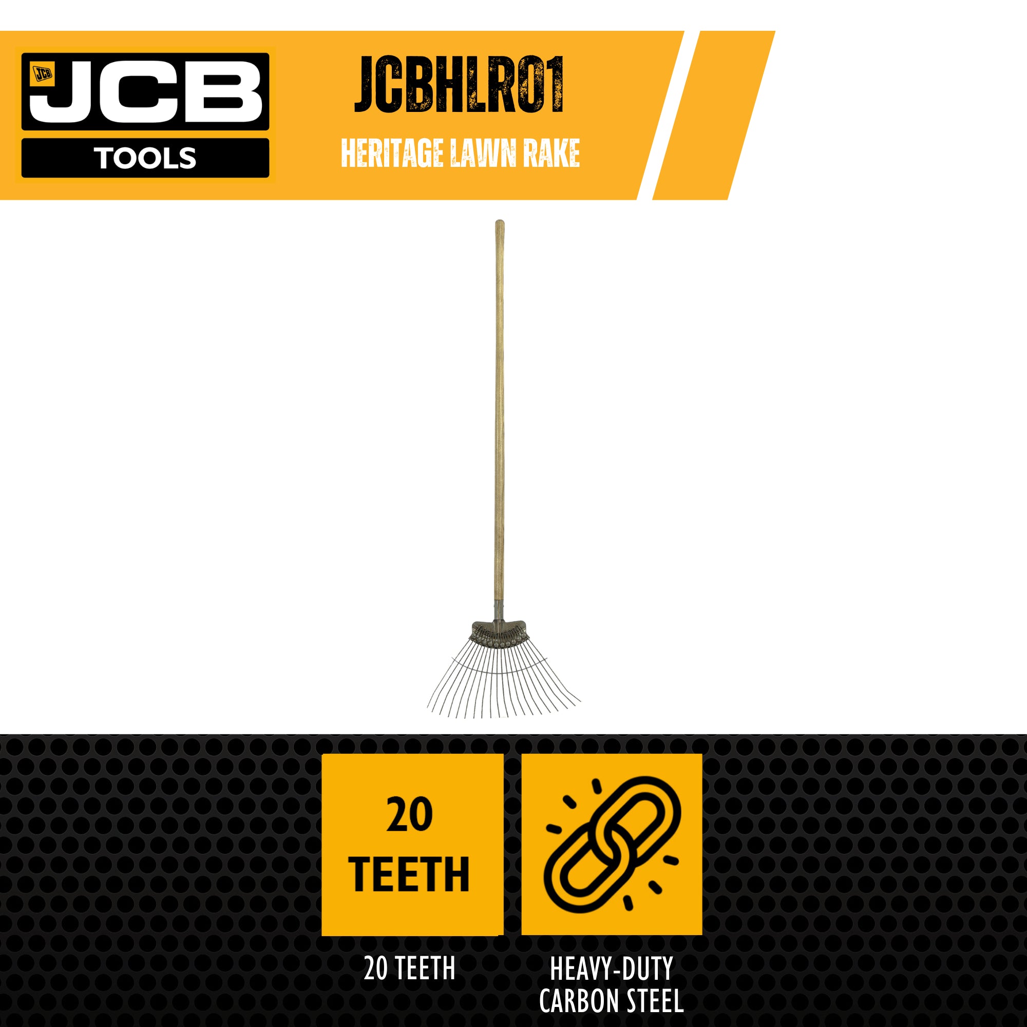 JCB 20 Teeth Heritage Lawn Rake 520mm Carbon Steel and Ash Handle | JCBHLR01