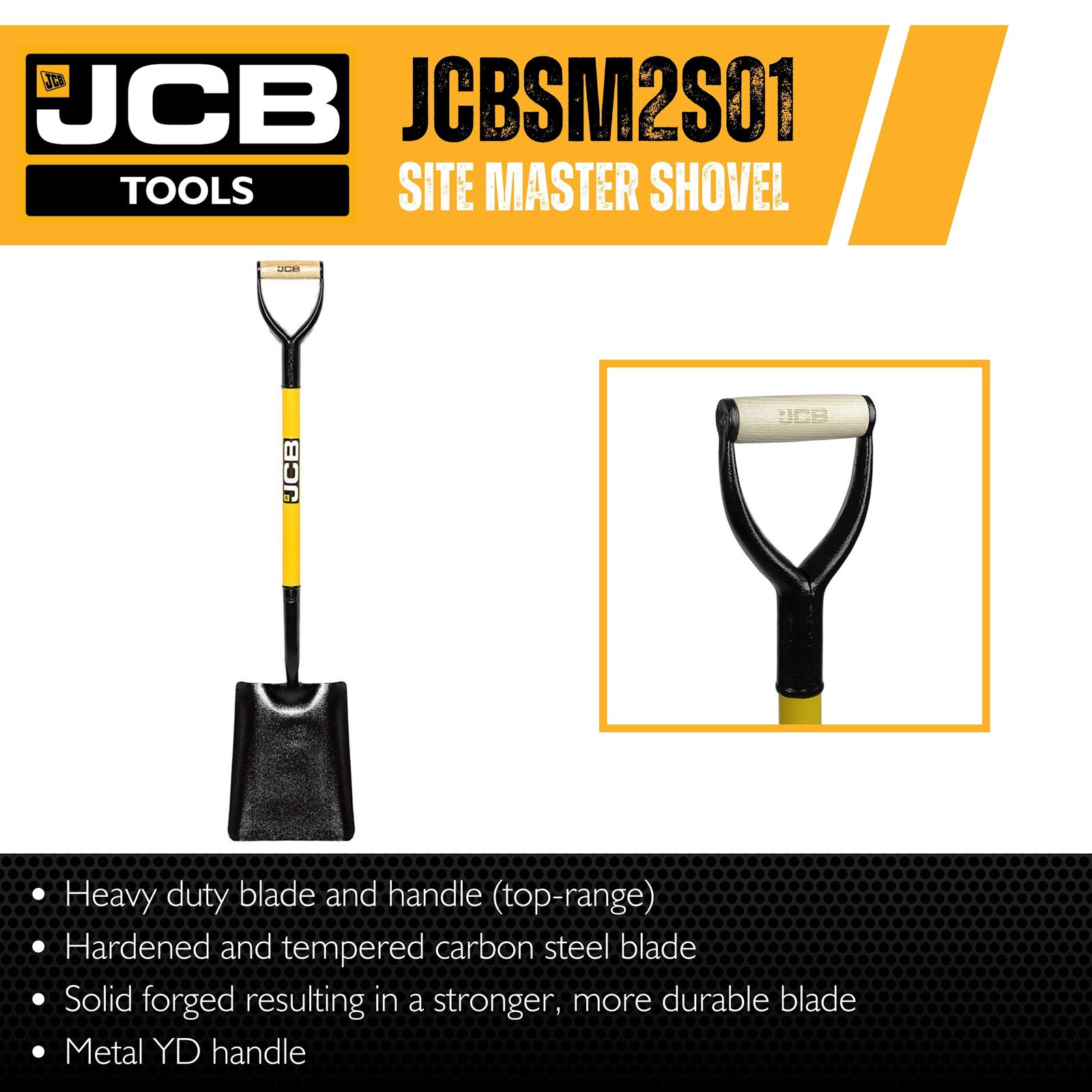 JCB 250 x 300mm Square Mouth Site Master Shovel, Heavy-Duty Steel Blade | JCBSM2S11
