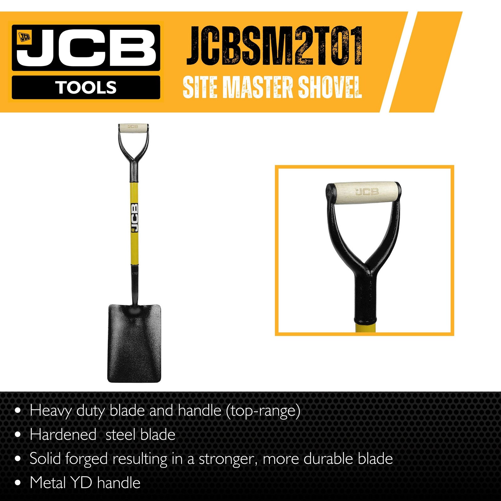 JCB 230-210 x 305mm Professional Tapered Mouth Site Master Shovel, Heavy-Duty Steel Blade | JCBSM2T01