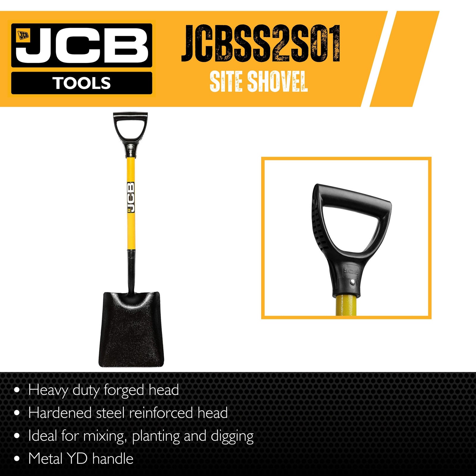 JCB 250 x 300mm Professional Square Mouth Site Shovel, Heavy-Duty Steel | JCBSS2S01