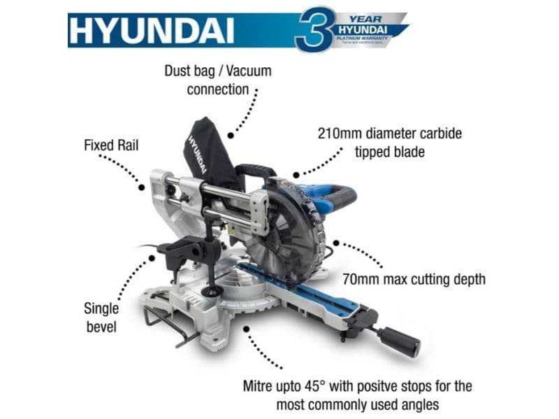 Hyundai 1500W Electric Mitre Saw / Chop Saw with 210mm Blade, 230V | HYMS1500E