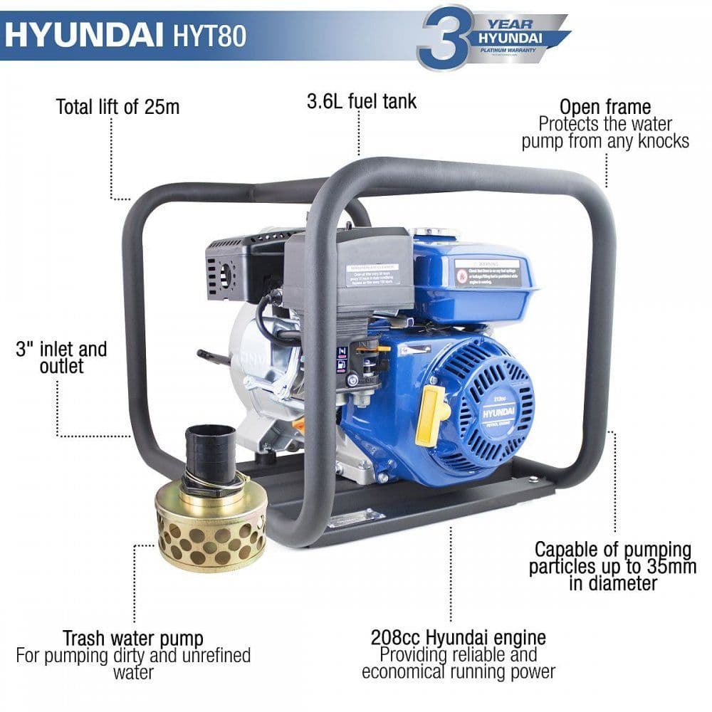 Hyundai 3" Petrol Trash Water Pump HYT80