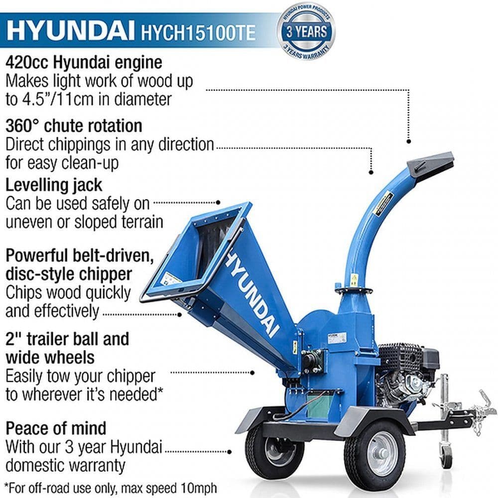 Hyundai 420cc 4.5 Petrol Wood Chipper with Electric-Start Engine | HYCH15100TE