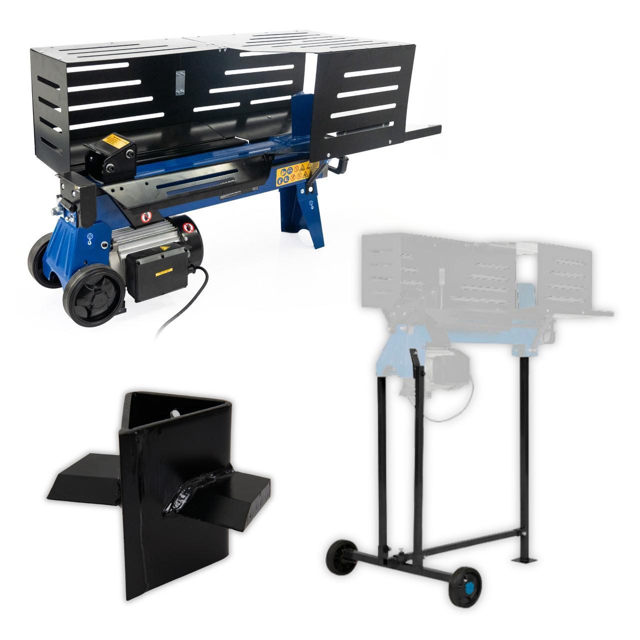 Hyundai 7 Tonne, 520mm Horizontal Electric Log Splitter with Stand and Cross Wedge | HYLS7000HE+1361149+1361150