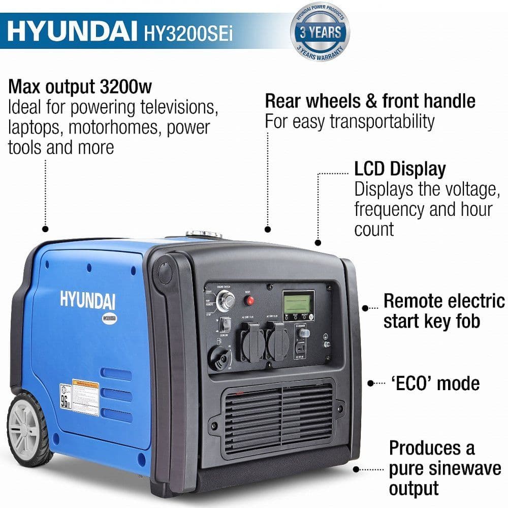 Hyundai HY3200SEi 3200W Portable Inverter Petrol Generator