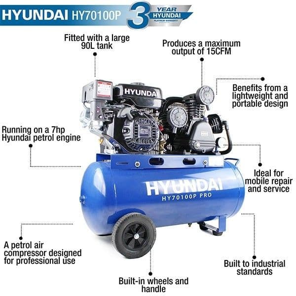 Hyundai HY70100P Petrol Driven Air Compressor