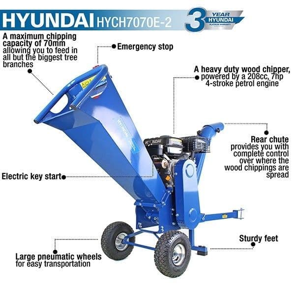 Hyundai HYCH7070E-2 7hp 208cc Electric Start Wood Chipper
