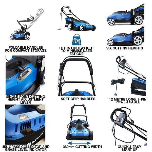 Hyundai HYM3800E Corded Electric 1600W / 240V Rotary Lawnmower
