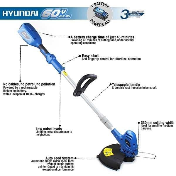 Hyundai HYTR60LI 60v Lithium-ion Cordless Battery Grass Trimmer With Battery & Charger