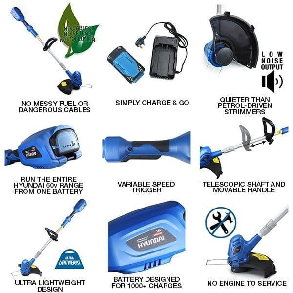 Hyundai HYTR60LI 60v Lithium-ion Cordless Battery Grass Trimmer With Battery & Charger