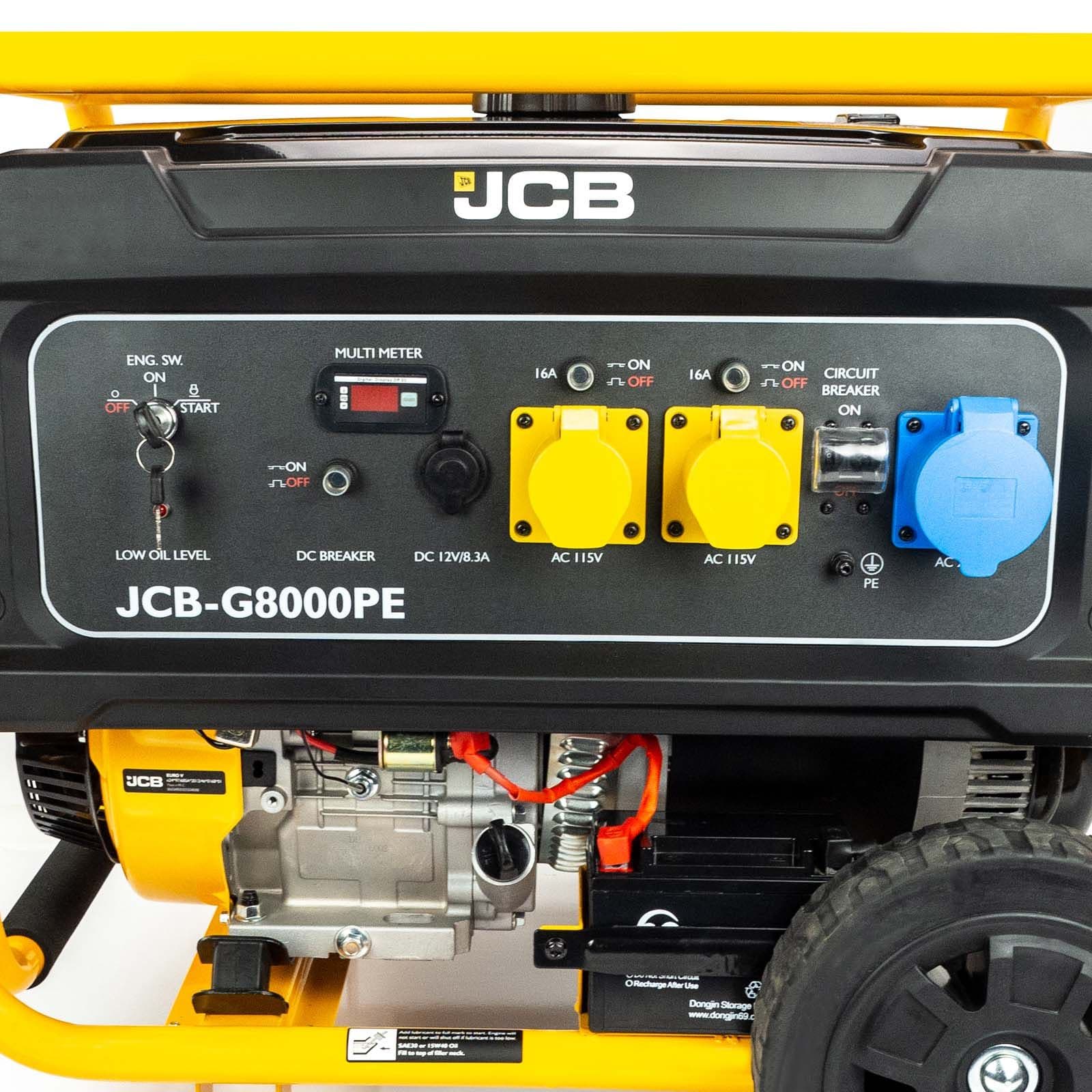 JCB 7.9kW / 9.8kVA Petrol Site Generator, 115V / 230V 15hp 457cc / Electric Start | JCB-G8000PE
