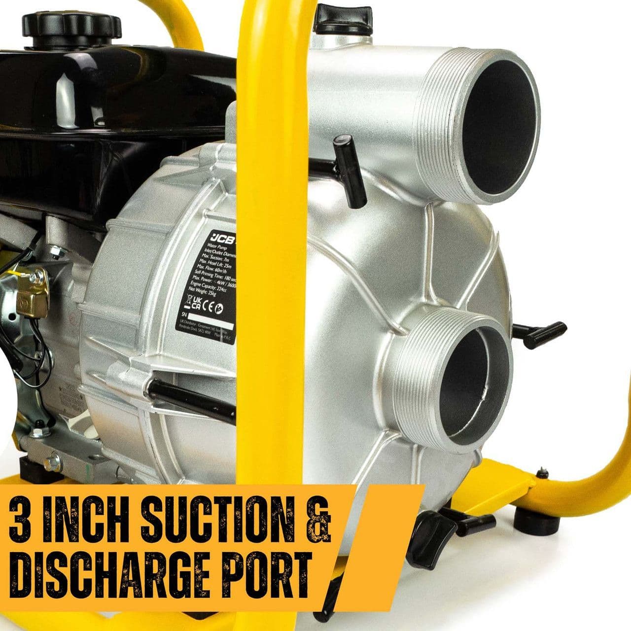 JCB 80mm 3 / 75mm Professional Petrol Trash / Dirty Water Pump, 1000L/min, 7.5hp, 224cc, 4-Stroke