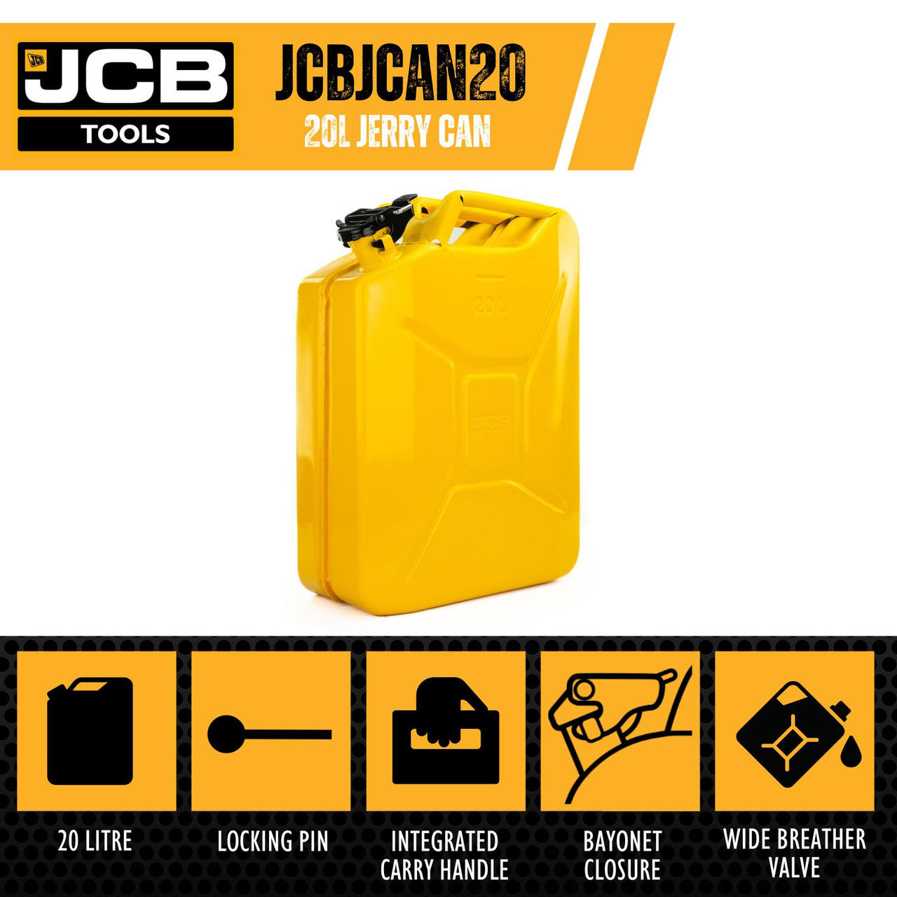JCB Professional Jerry Can 20L, Heavy-Duty 0.8mm Steel | JCBJCAN20