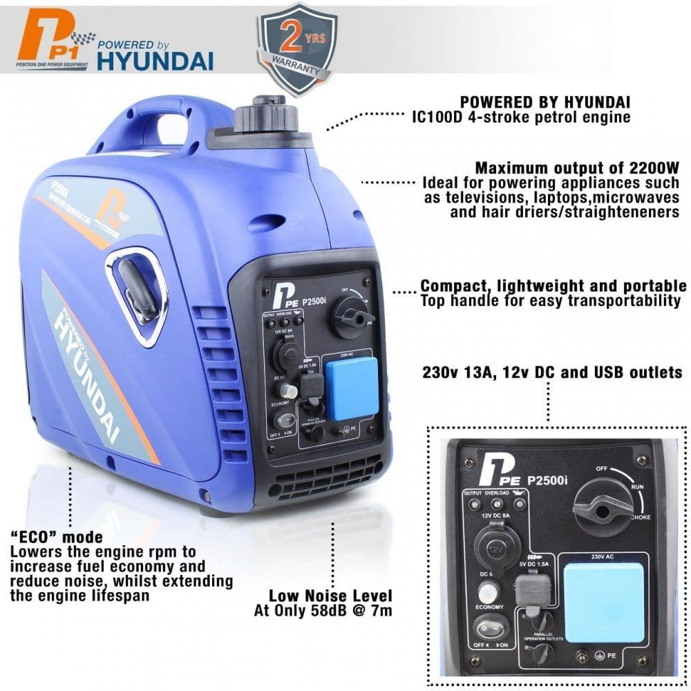 P1PE 2200W Portable Petrol Inverter Generator P2500i
