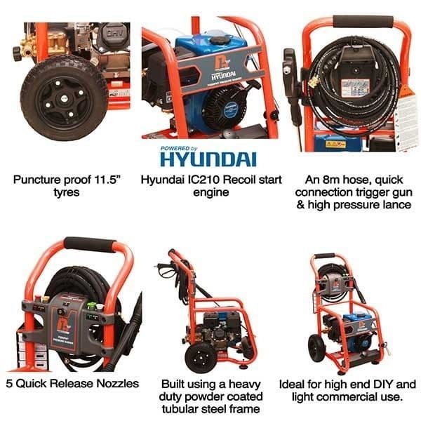 P1PE 3200psi / 214 bar Petrol Pressure Washer - Powered by Hyundai P3200PWT