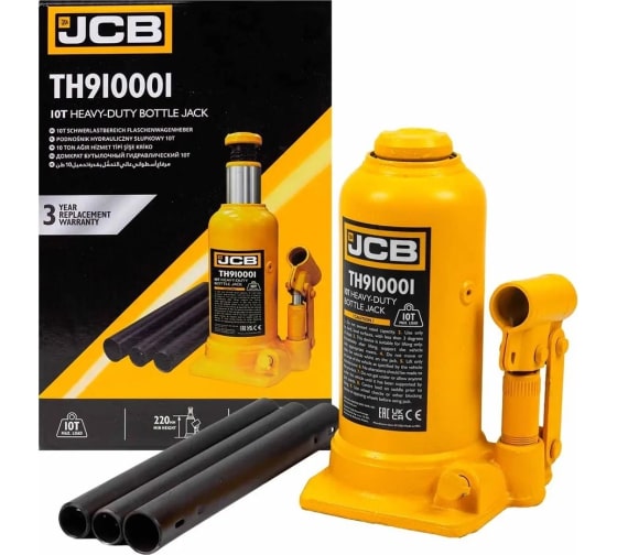 JCB 10 Tonne Heavy-Duty Automotive Hydraulic Bottle Jack, 488mm Maximum Lift | JCB-TH910001