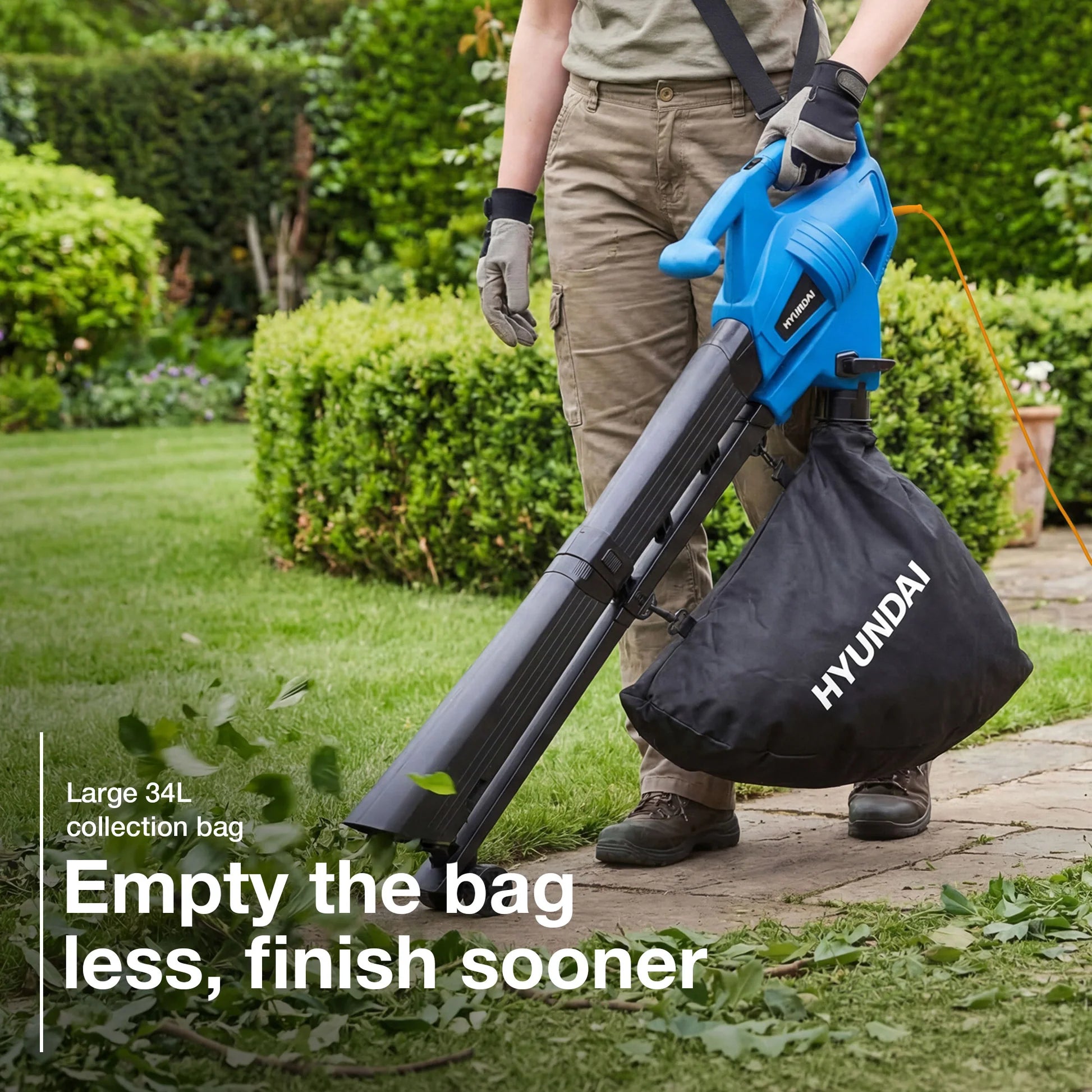 Hyundai 3000W Electric Leaf Blower & Vacuum | 3-in-1 | 34L Collection Bag | HYBV3000E3