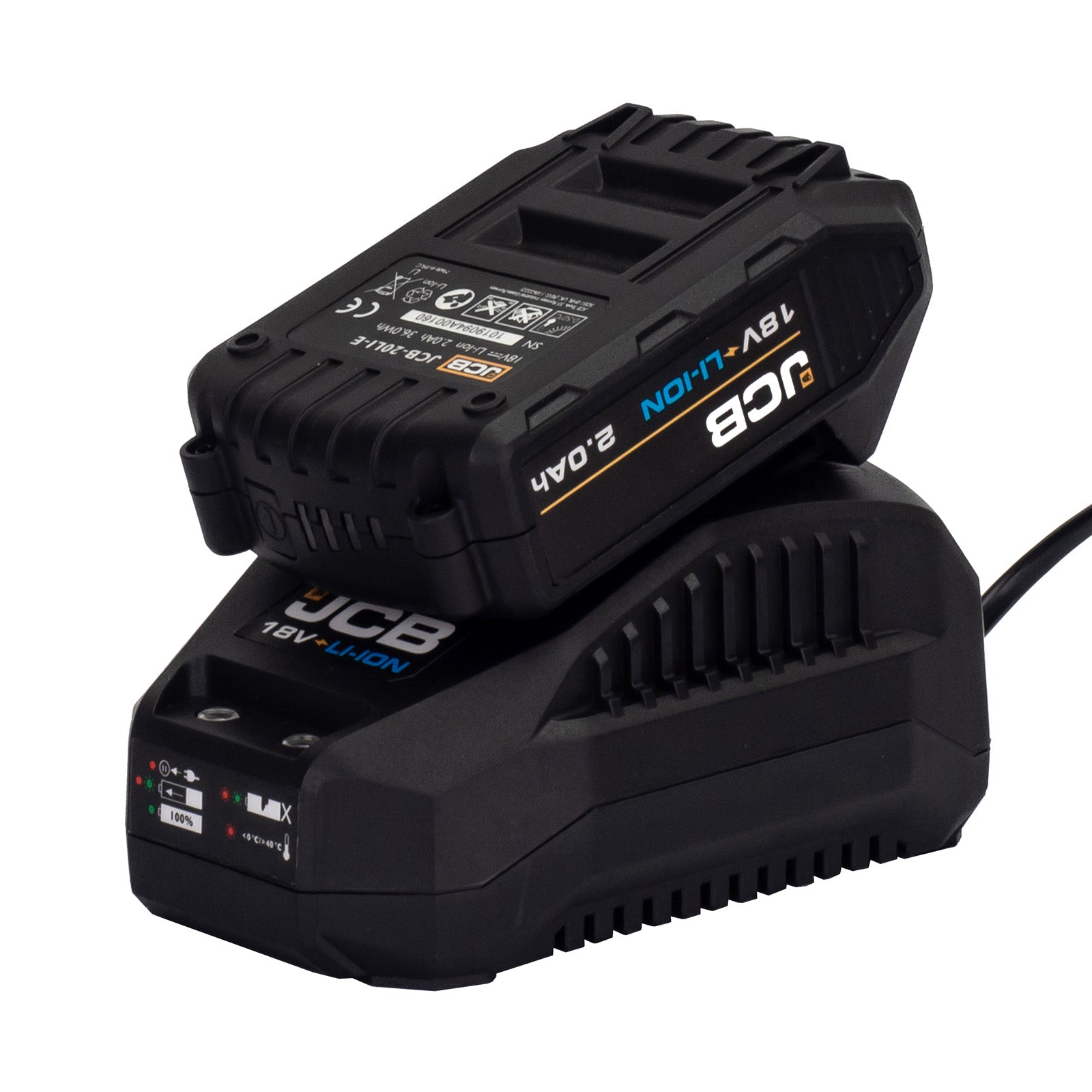 JCB 18V Combi Drill & Angle Grinder Kit 2x 2.0ah Li-Ion Batteries, Fast Charger in 20" kit bag | 21-18AGCD-2