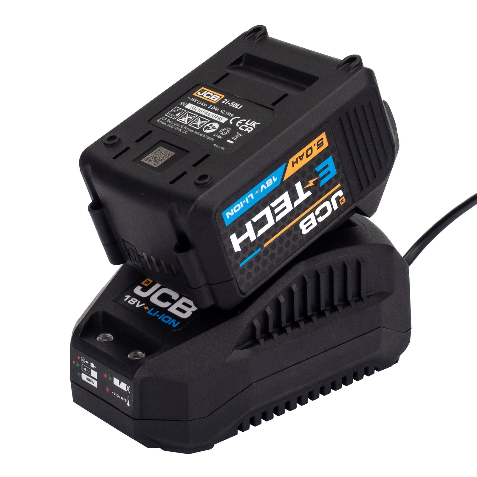 JCB 18V Brushless Combi Drill & Hammer Drill SDS Kit, 2x 5.0ah Li-Ion Batteries, Charger, 20" Kit Bag | 21-18BLTPKSDS-5