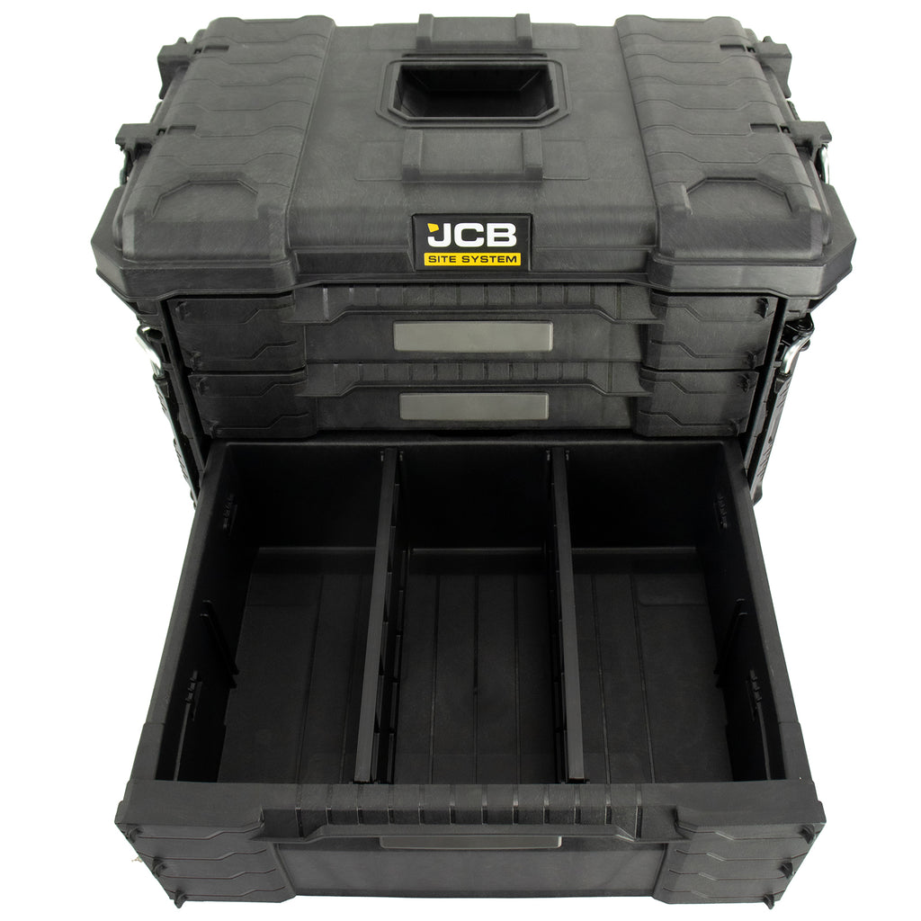 JCB 3 Drawer Site System, 20kg Load, 26.4L Capacity Tool Storage Box