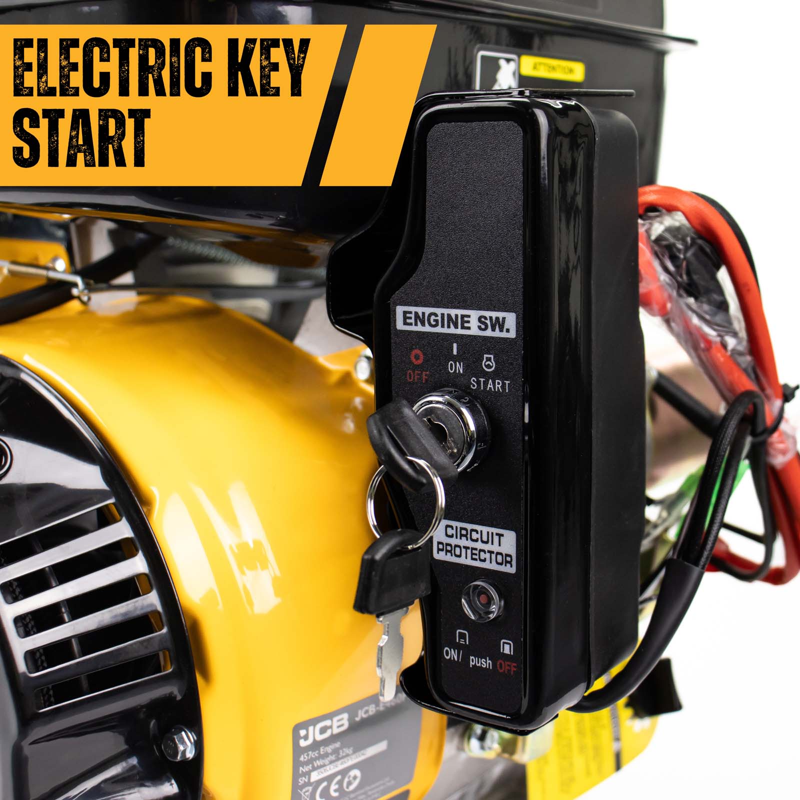JCB 15hp 25.4mm 1” Petrol Engine, 457cc, 4 Stroke, OHV, Electric Start Horizontal Straight Shaft | JCB-E460PE