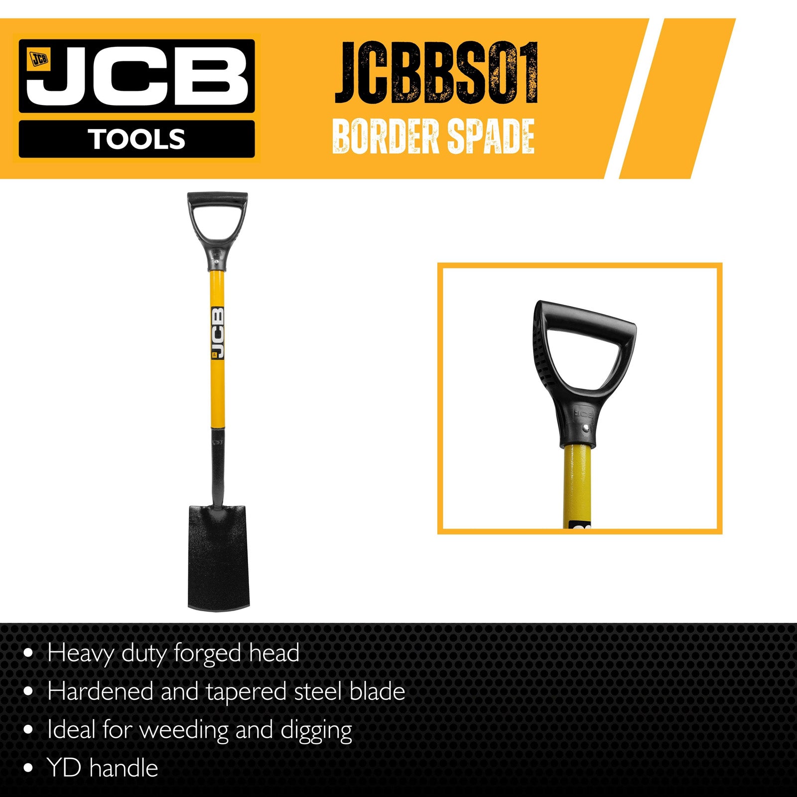 JCB Professional Border Spade, Carbon Steel Blade, Heavy-duty Contractor Tool | JCBBS01