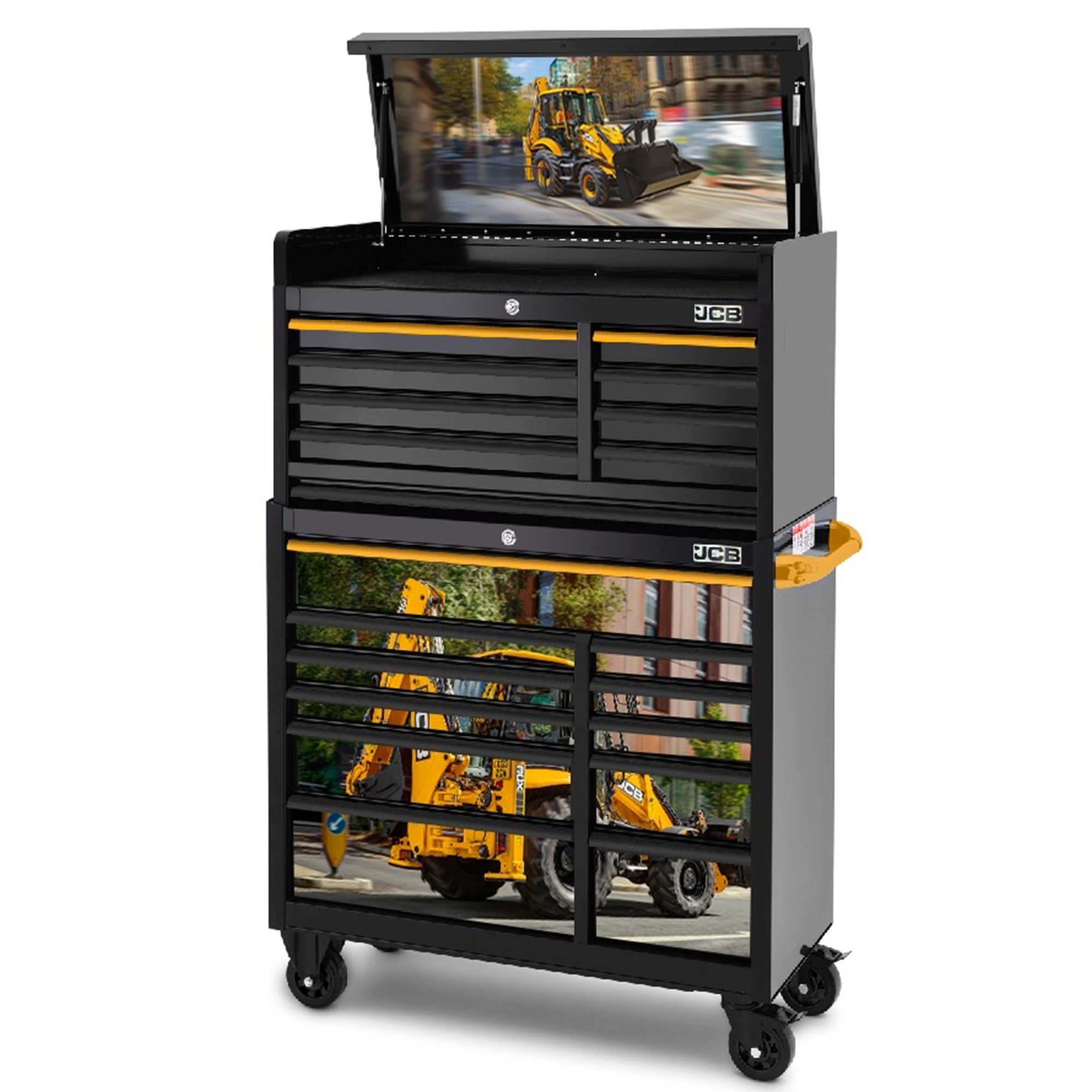 JCB 42’’ Roller Cabinet and Top Tool Chest Stack with Backhoe Loader W