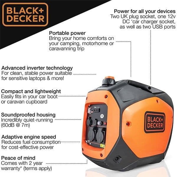 Black & Decker 2200W / 2.2kW Petrol Suitcase Inverter Generator BXGNi2200E