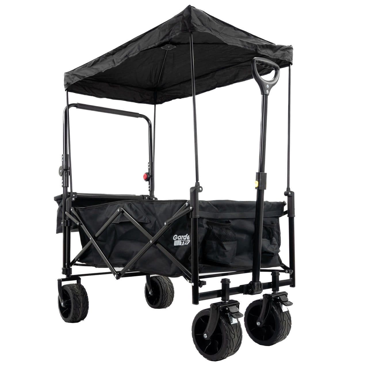 GardenTek Festival Trolley on Wheels, Brakes, Canopy and Side Box 90kg Load 120L Capacity | GTW330