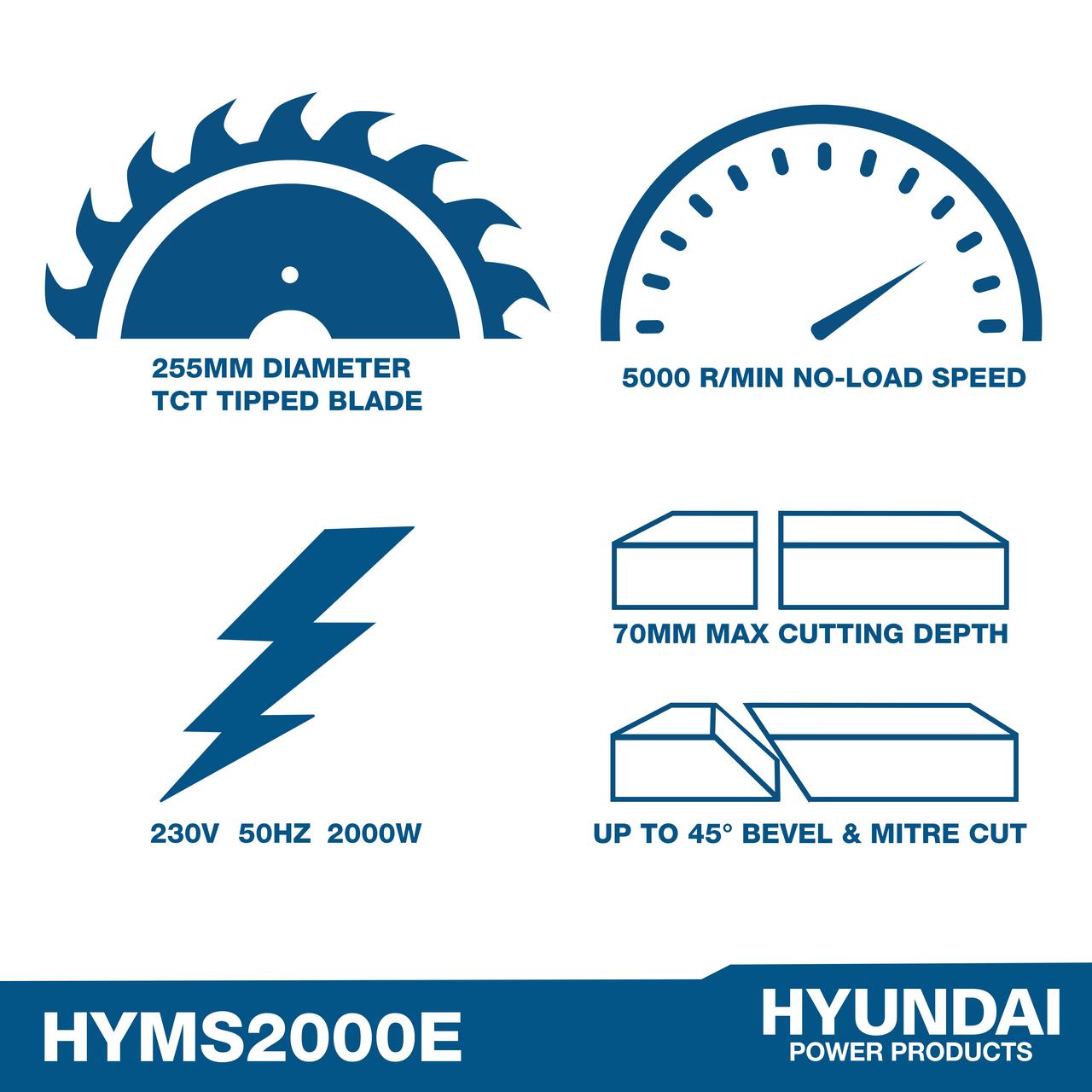 Hyundai 2000W Sliding Mitre Saw 255mm Blade & Vacuum Cleaner 1200W Bundle