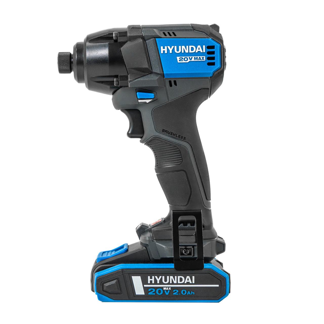 Hyundai 20V Cordless 65Nm Hammer Drill and 230Nm Impact Driver Brushless Kit, 2x 2.0Ah Li-ion Batteries and 2A Charger | S01-T2B