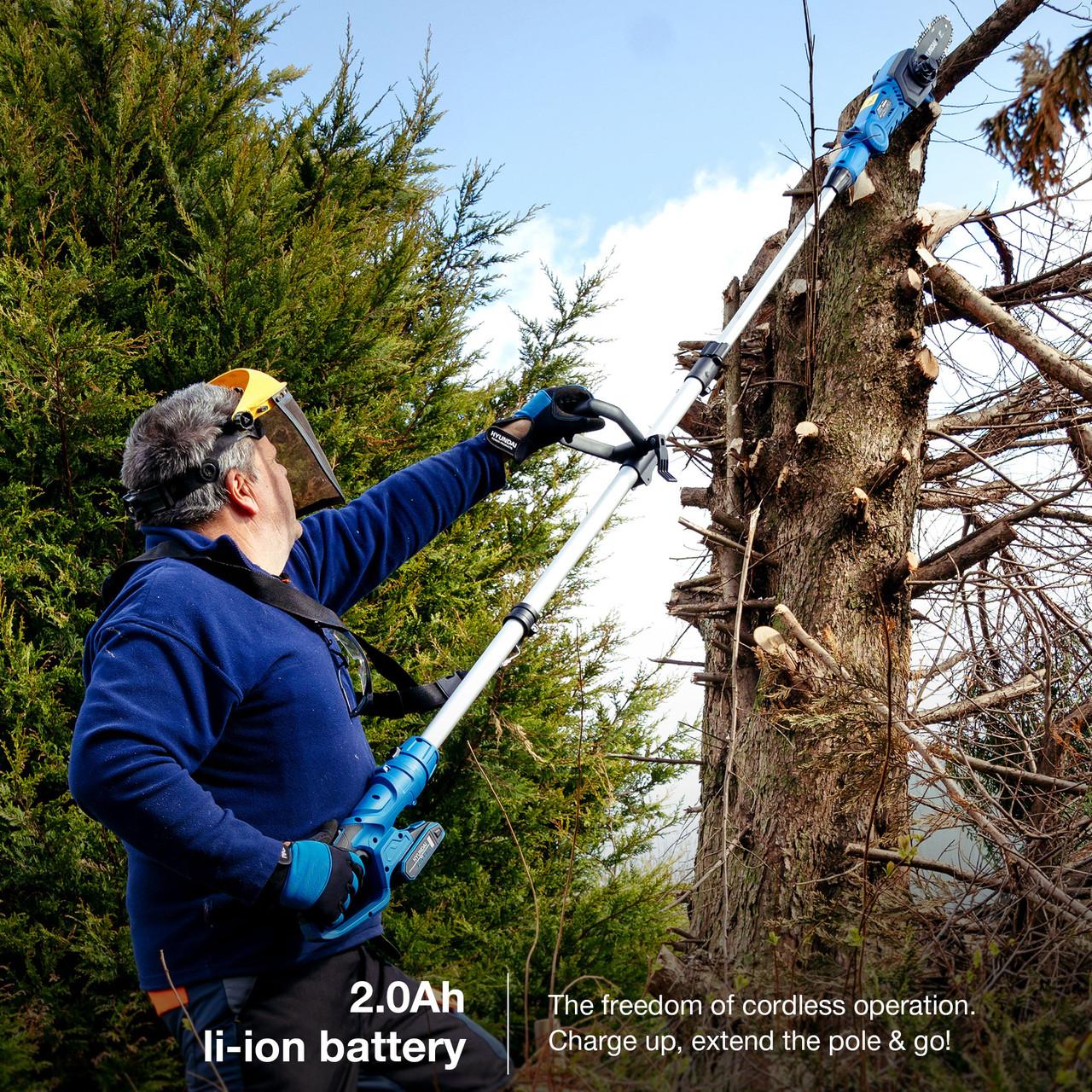 Hyundai 20V Cordless Pole Saw, 2Ah Battery and Charger, Lightweight and Telescopic Chainsaw | HY20CPS