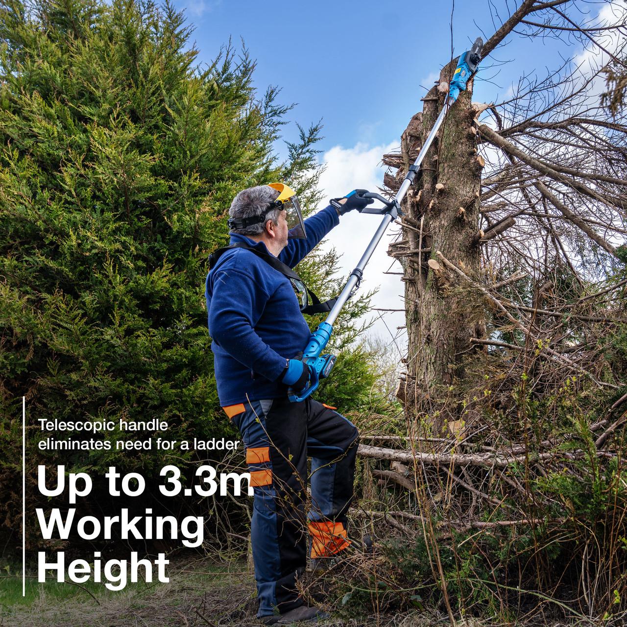 Hyundai 20V Cordless Pole Saw, 2Ah Battery and Charger, Lightweight and Telescopic Chainsaw | HY20CPS