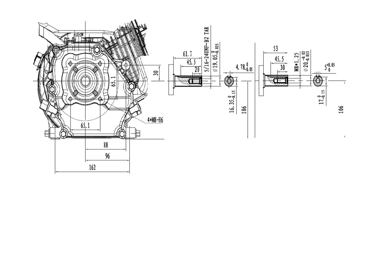 Hyundai 212cc 6.5hp 20mm Horizontal Straight Shaft Petrol Replacement Engine, 4-Stroke, OHV | IC210P-20
