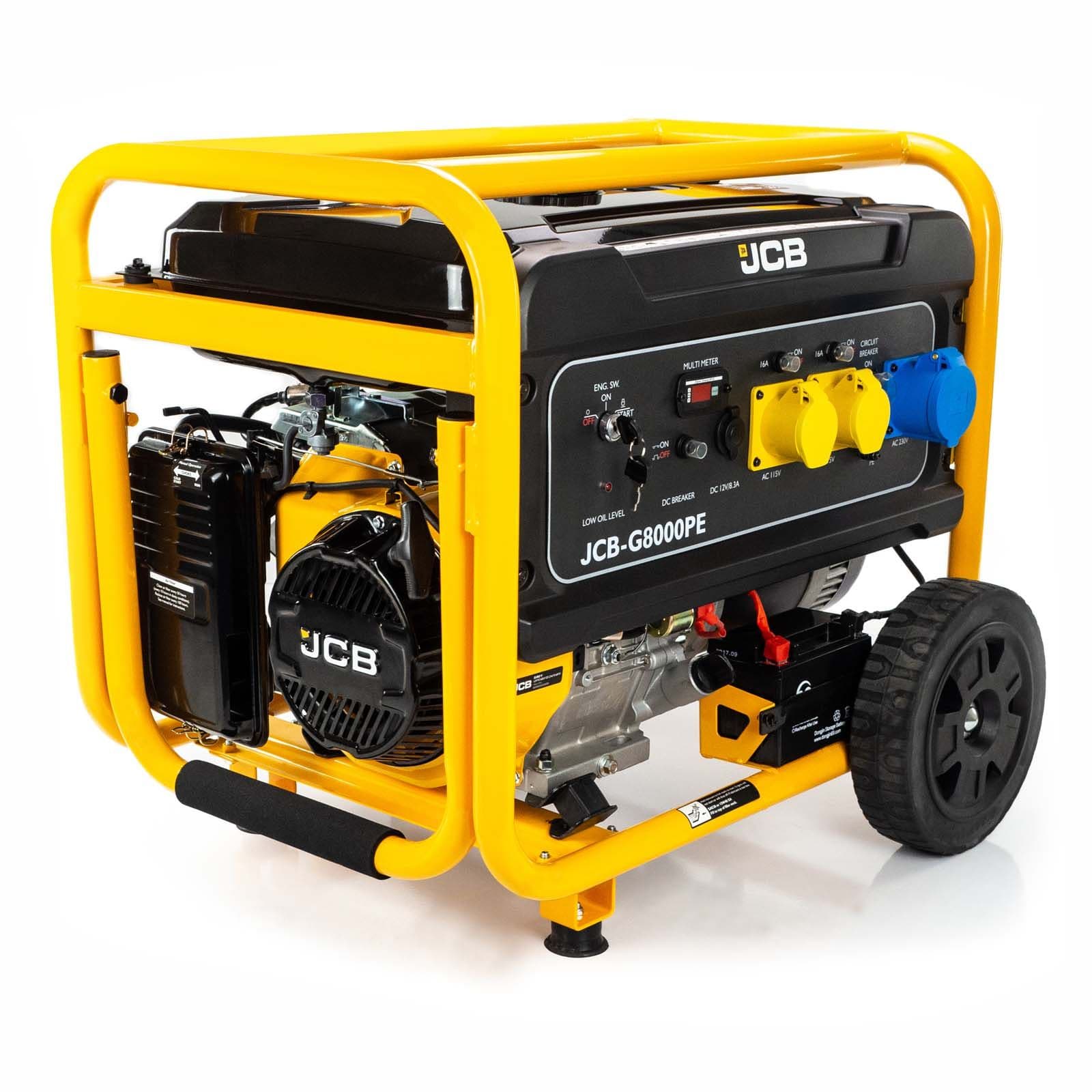 JCB 7.9kW / 9.8kVA Petrol Site Generator, 115V / 230V 15hp 457cc / Electric Start | JCB-G8000PE